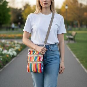 Lesportsac Red and Pink Mini Bag with Vibrant Stripes